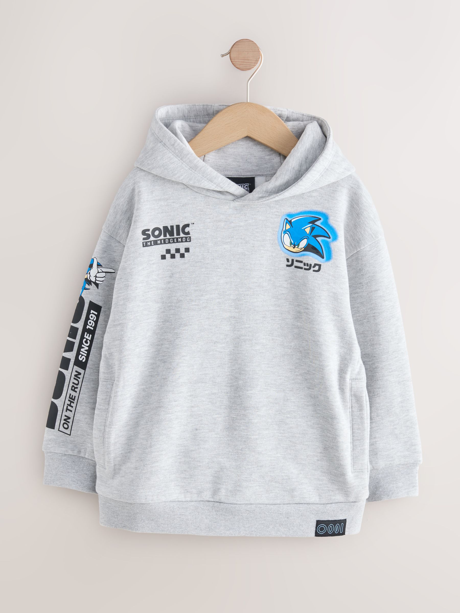 Grijs - Sonic Hoodie met print op de achterkant (3-16jaar)