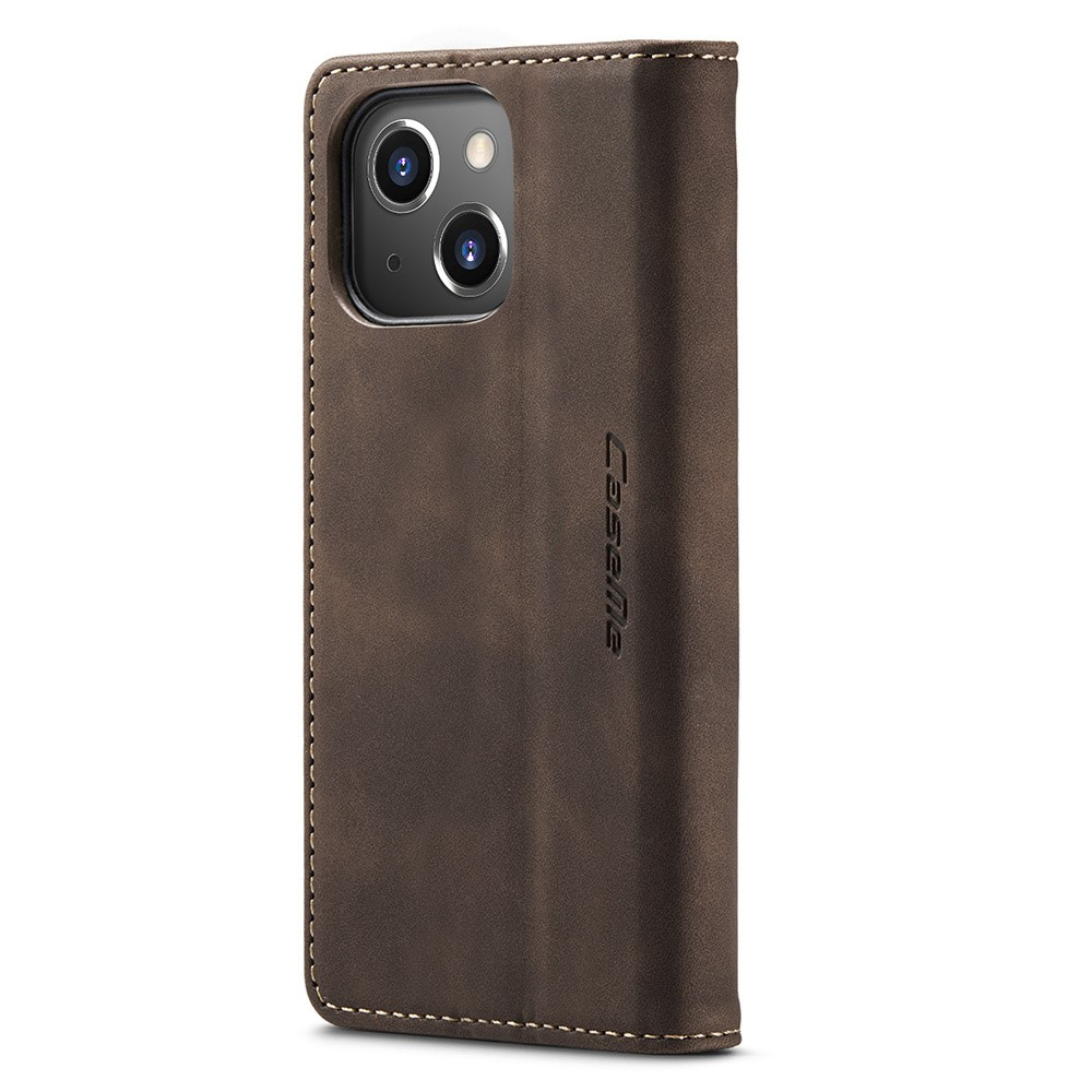 iPhone 15 Leder Tasche Flip Wallet Etui mit Kartenfächern - Dunkelbraun