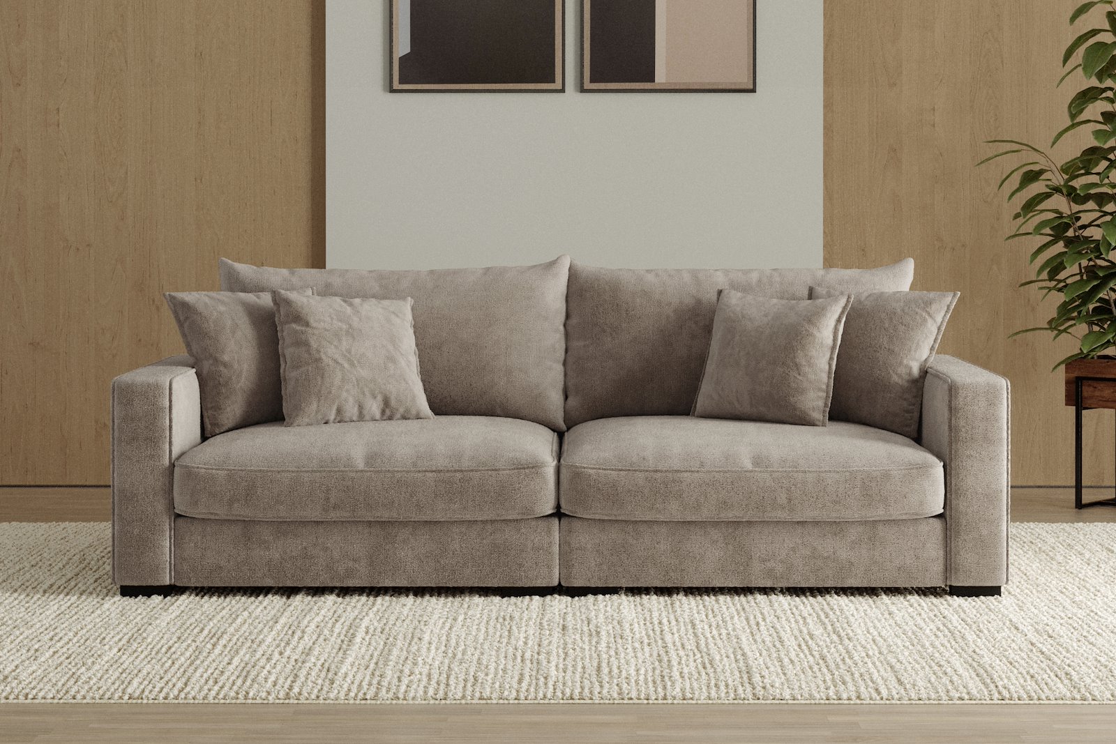 Rossi Lux 3-seter sofa Tekstil Genesis 4 Beige, arm B med sorte ben. Lux Komfort.