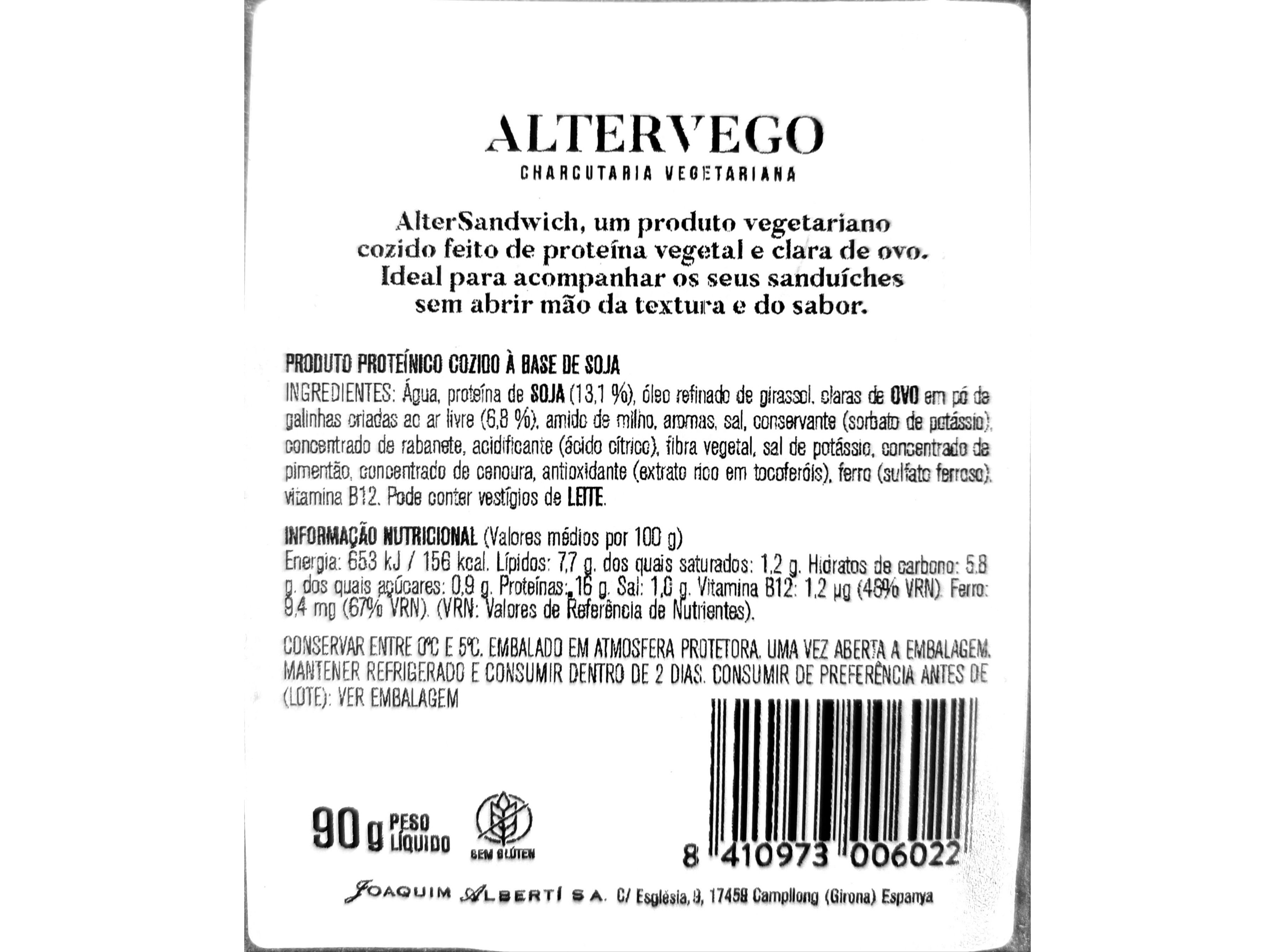 FATIAS VEGETARIANAS ALTERVEGO C/PROTEÍNA 90G
