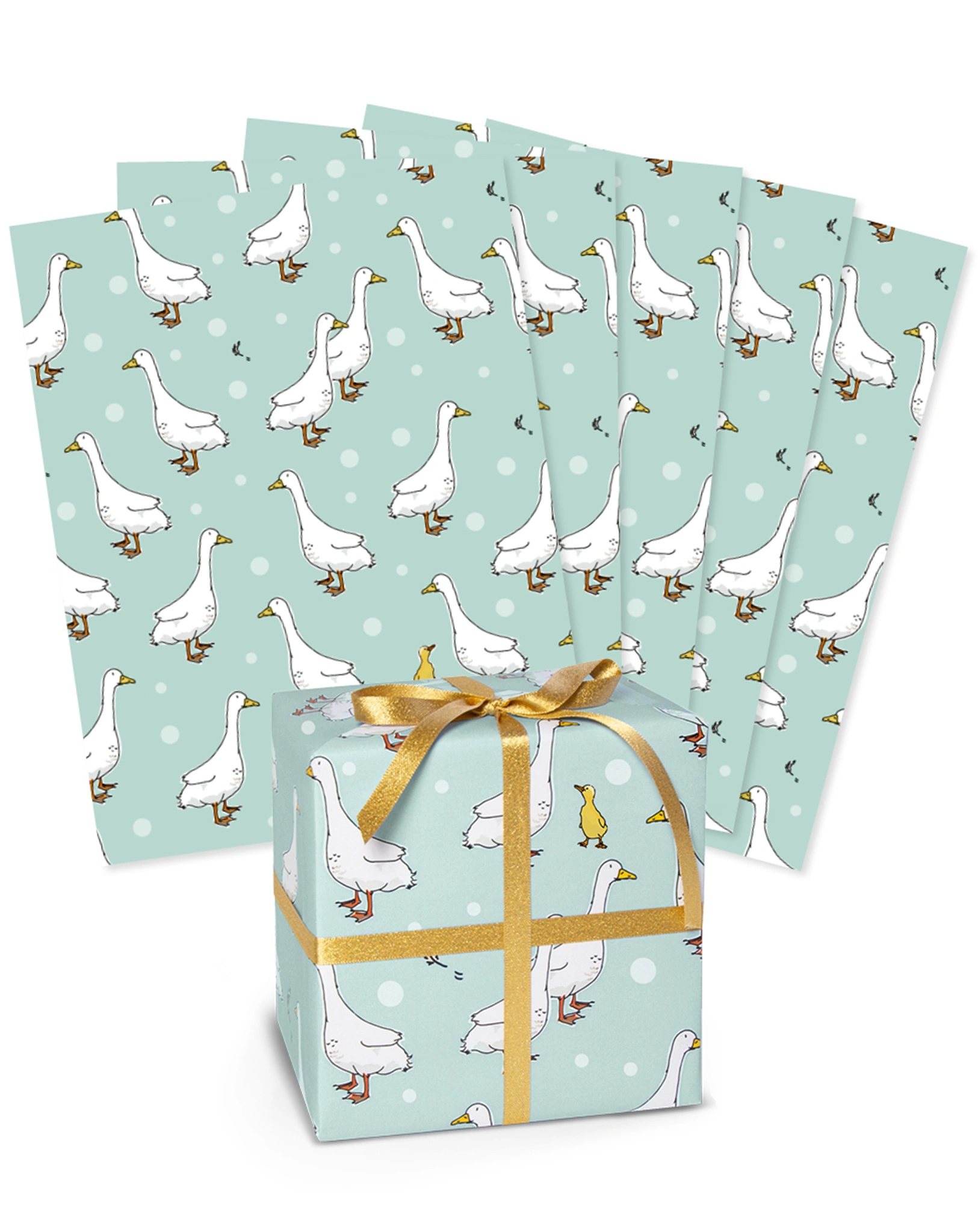 Geschenkpapier GÄNSCHEN (67x49cm) 5er-Set in türkis