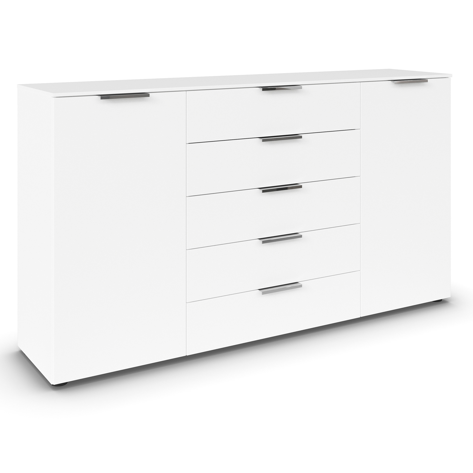 Kommode - alpinweiß - Chromgriffe - 180 cm