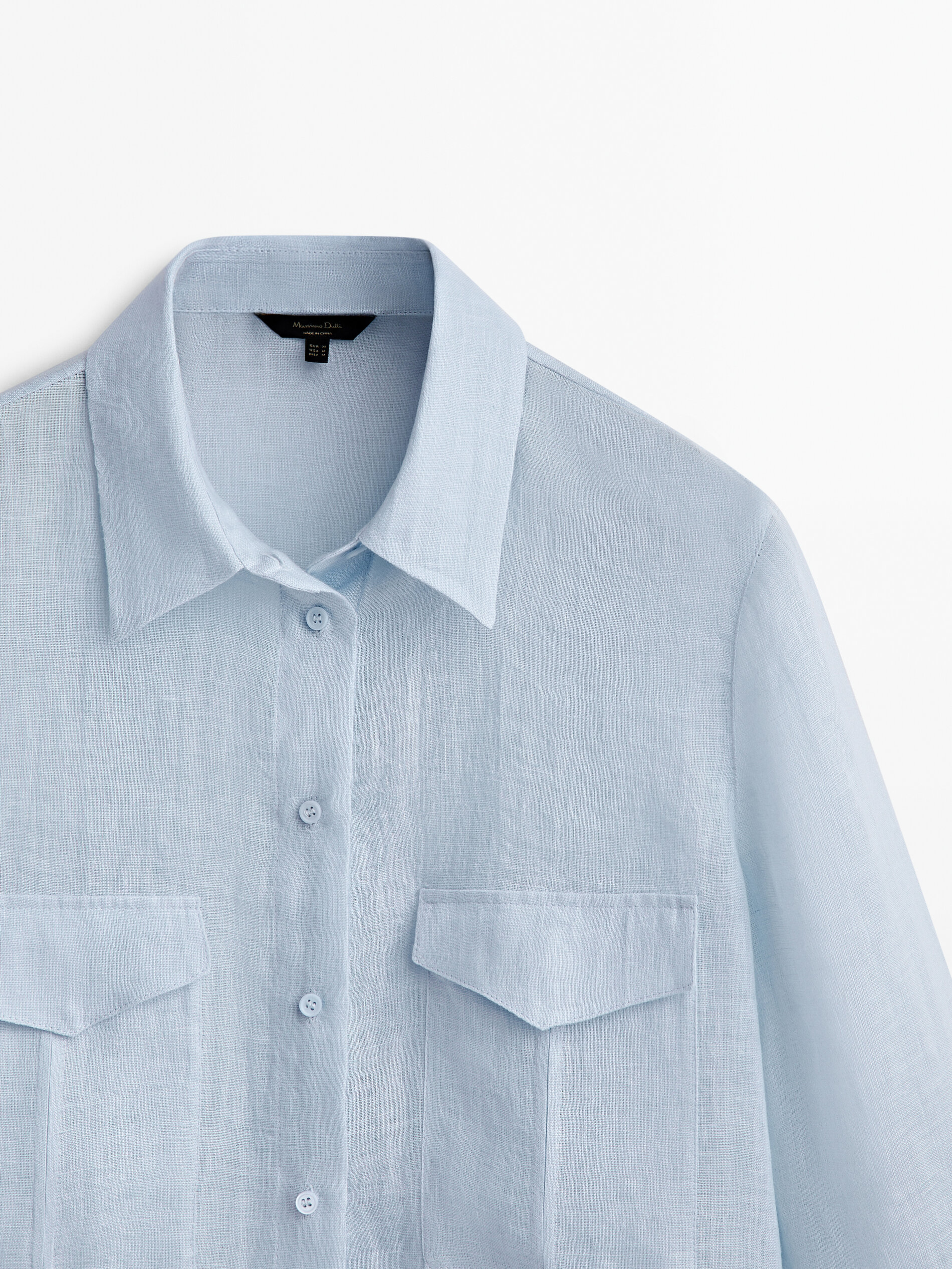 Camisa 100% linho com zíper - Azul claro