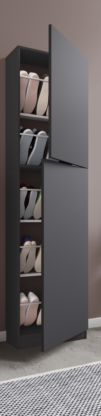 Schuhschrank FULISA XL mit Holztür - anthrazit - 180 cm hoch