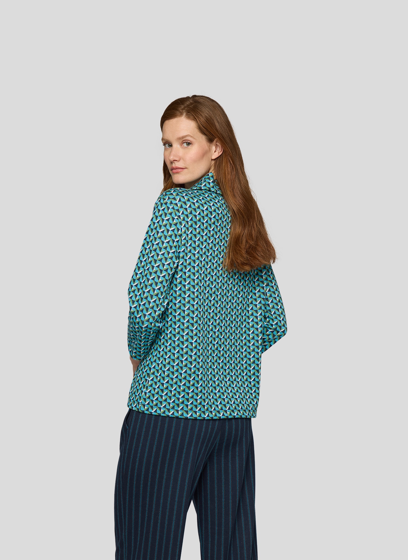 Rabe 3/4-Arm-Shirt mit geschlitztem Rollkragen und Minimal Print