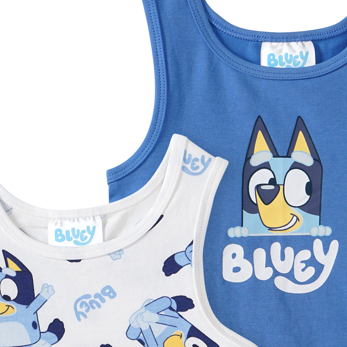 Topolino 2 Bluey Unterhemden in verschiedenen Dessins blau / weiss