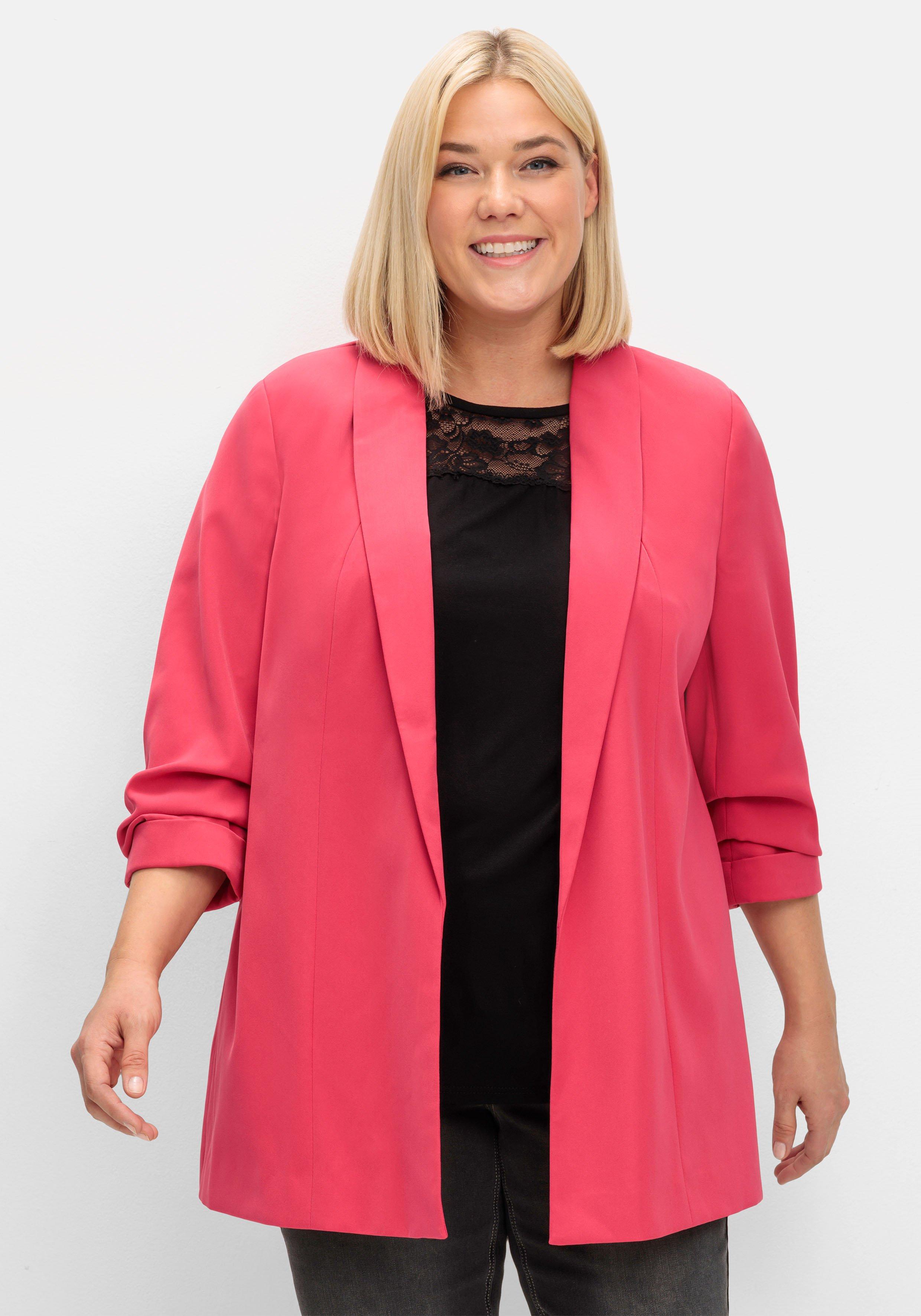 Langer Blazer mit Schalkragen und gerafftem 3/4-Arm