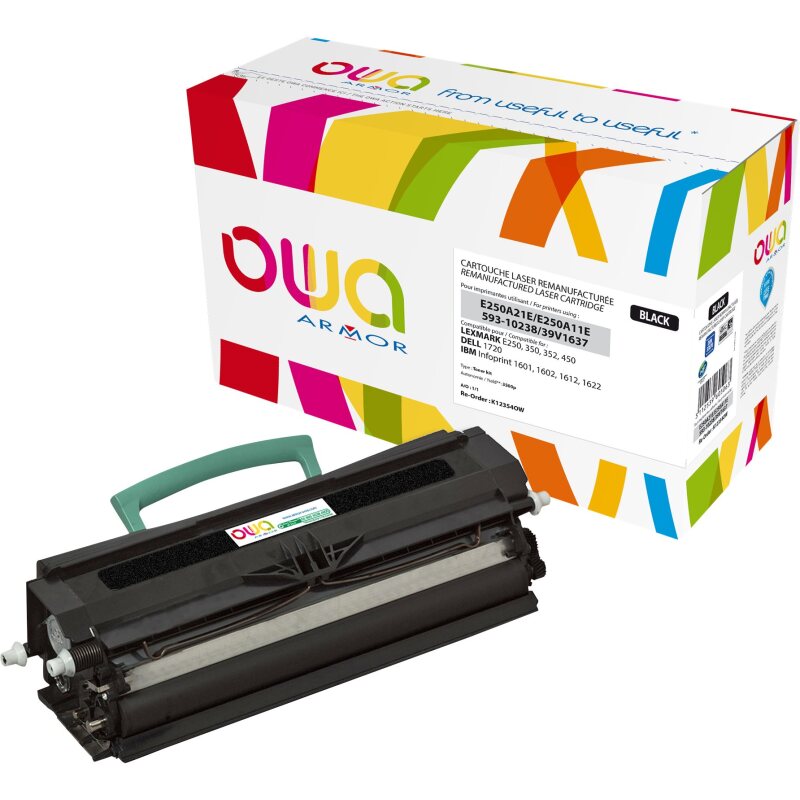 Toner remanufacturé OWA - standard - Noir - pour LEXMARK E250A21E, E250A11E, DELL 593-10238, IBM 39V1637