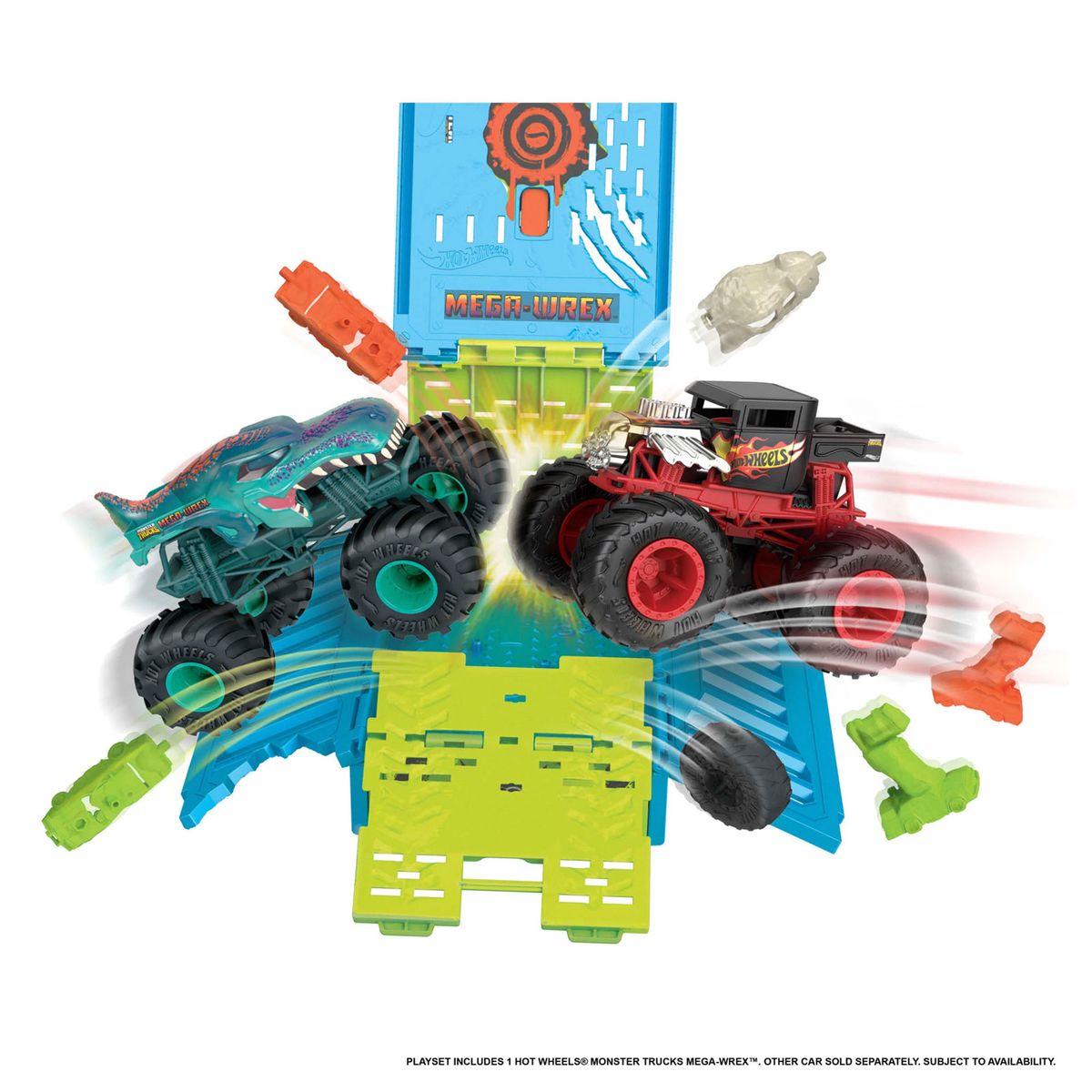 Mattel HNC29 - Hot Wheels - Monster Trucks - Mega-Wrex 1:24 Oversized Crash Cage – Ultimativer Crash-Spaß