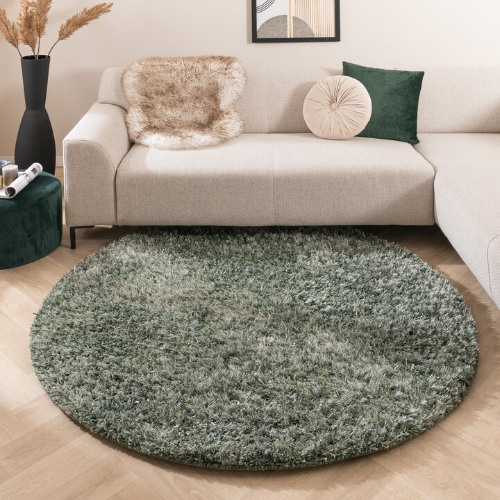 Rond shaggy vloerkleed - Grace Groen | Vol vloerkleed!