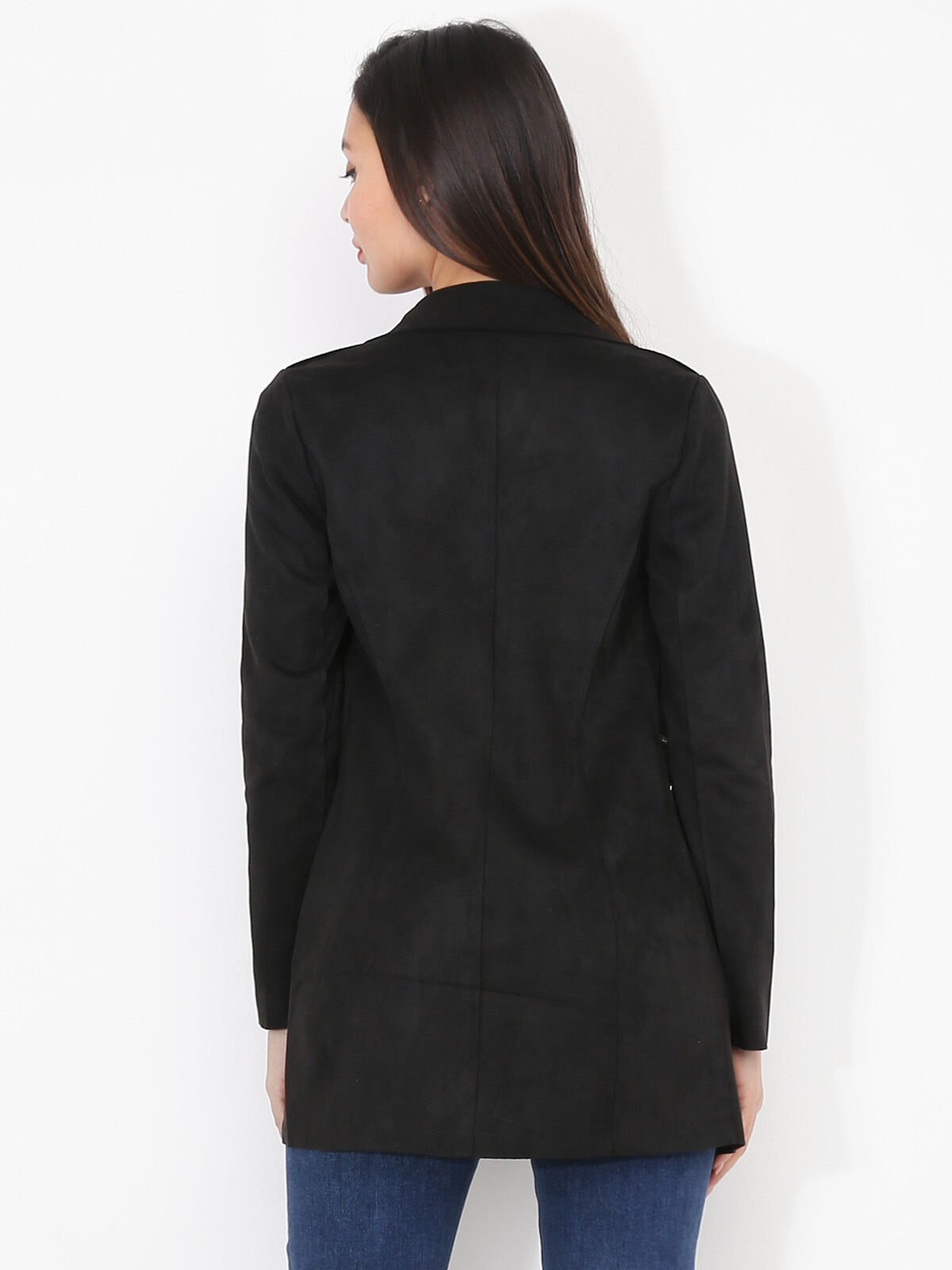 Veste longue en suédine à zips- Noir