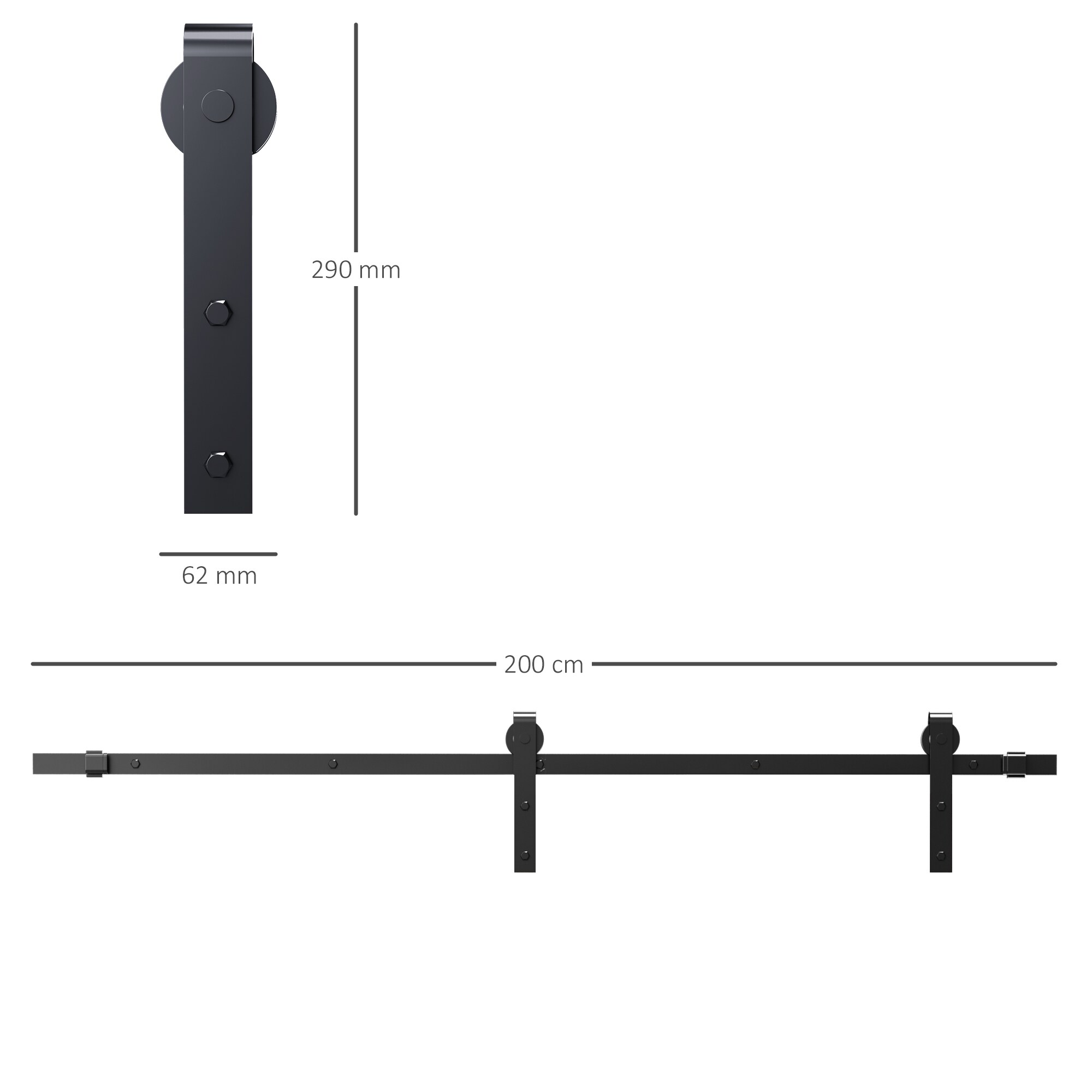 HOMCOM Schiebetürsystem mit Schrauben schwarz 200L x 40B x 0,6H cm