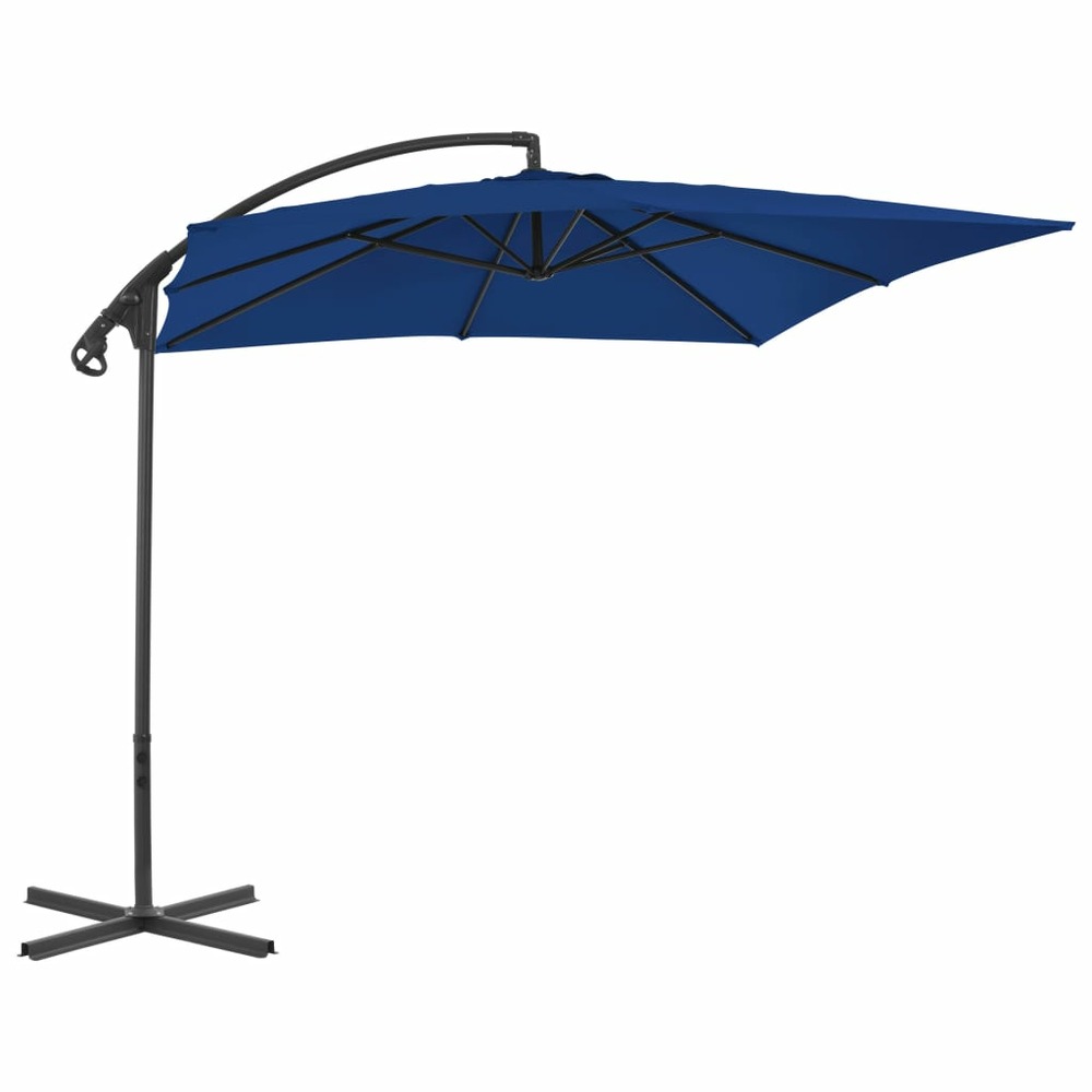 Parasol meuble de jardin déporté avec mât en acier 250 x 250 cm azuré