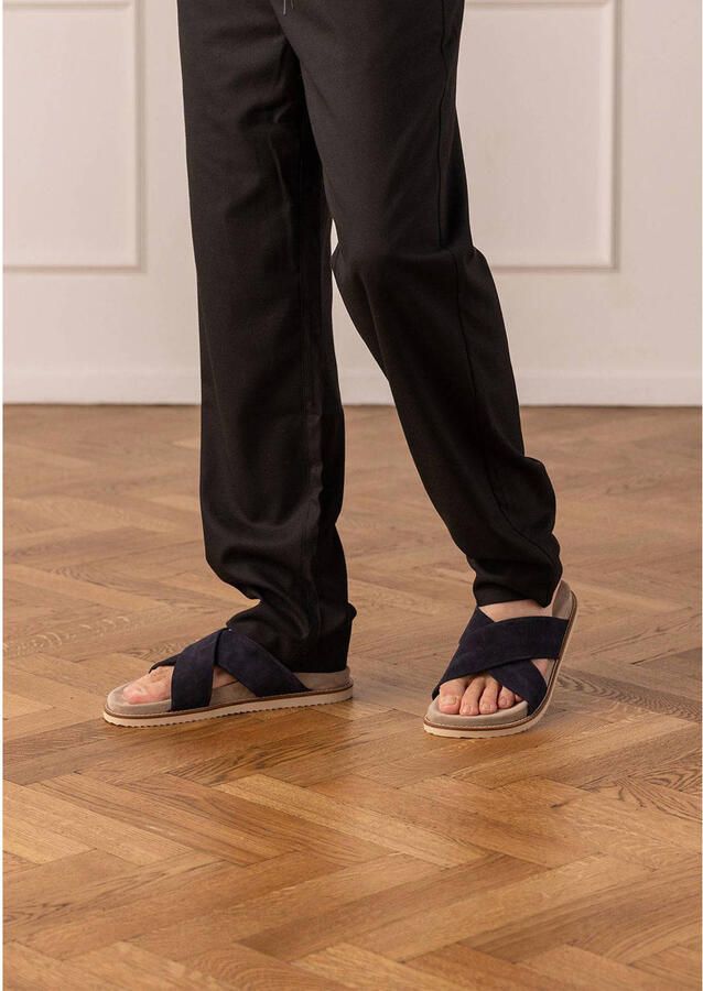 Manfield Heren Blauwe suède slippers