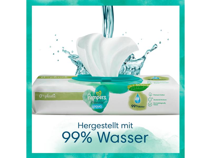 Pampers Feuchttücher Harmonie Aqua Giga Pack 15 x 48 Stk. Für eine sanfte Reinigung von Gesicht, Hand oder Po Ihres Babys