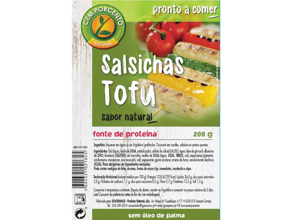 SALSICHAS CEM PORCENTO VEGETAIS TOFU 200G