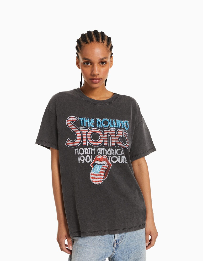 Camiseta de manga curta com estampa dos Rolling Stones