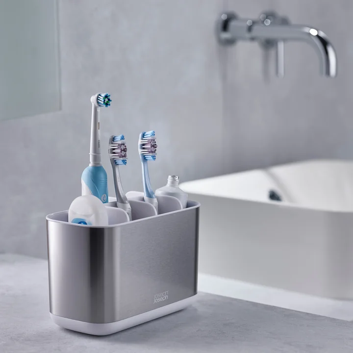 Joseph Joseph - Badezimmer Beauties Set, Seifenspender und grosser Zahnbürstenbehälter, Edelstahl