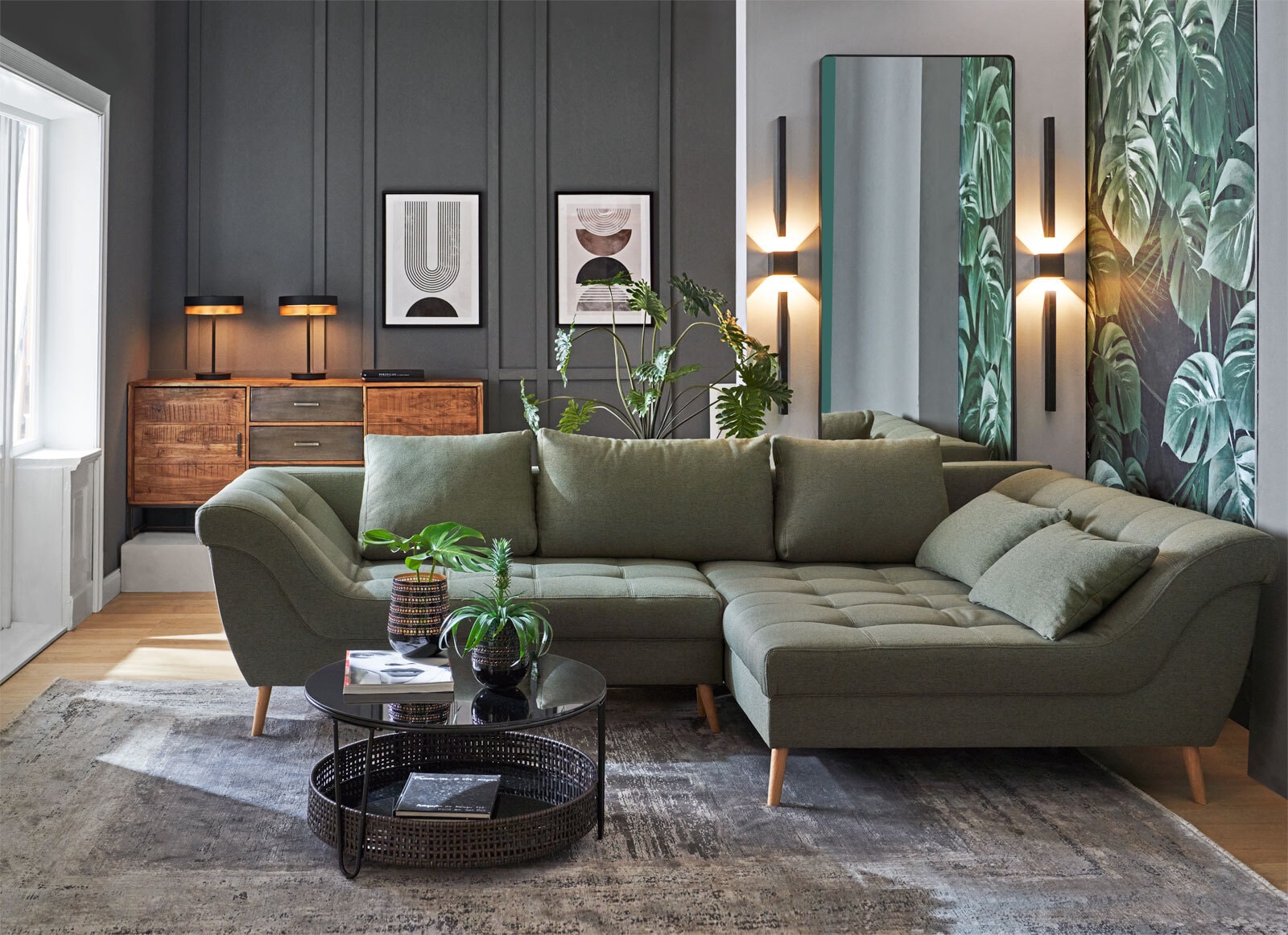 Ecksofa ANDERSON 315 x 175 cm olivgrün