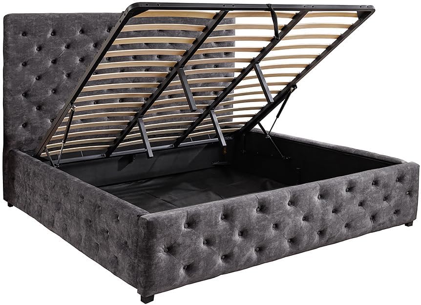 Riess Ambiente Boxbett Paris - 180x200cm - grau - Samt Stauraum Chesterfield Design Bettkasten Bett mit Rückenlehne