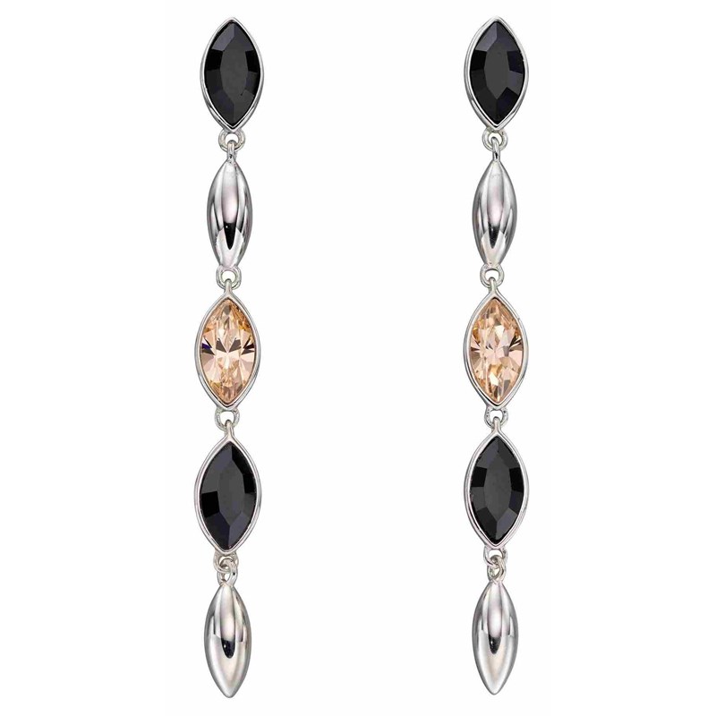 Boucle d'oreille cristal noir et pêche en argent 925/1000