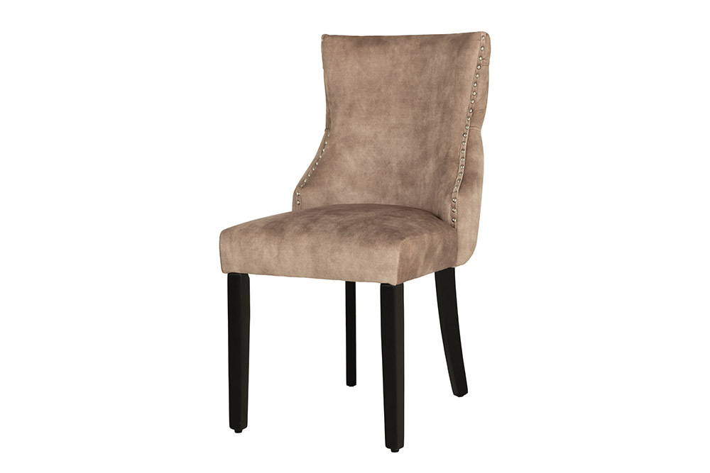 Chesterfield Stuhl CASTLE DELUXE beige Samt mit Löwenkopf Nieten