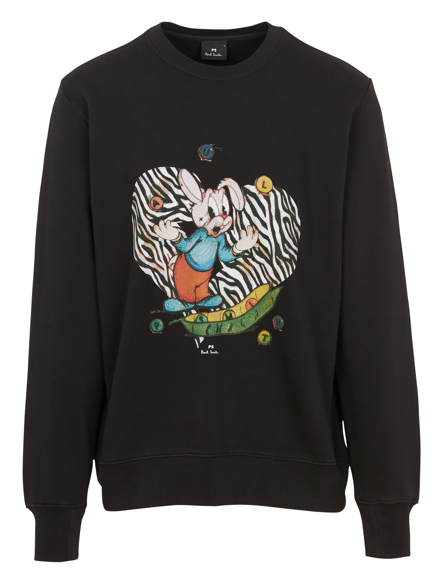 Sweatshirt à encolure ronde droit sérigraphié en coton organique | Noir
