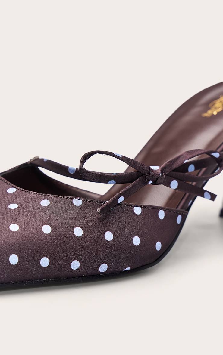 Chocolat Mules À Talons Courts Détail Nœud À Pois