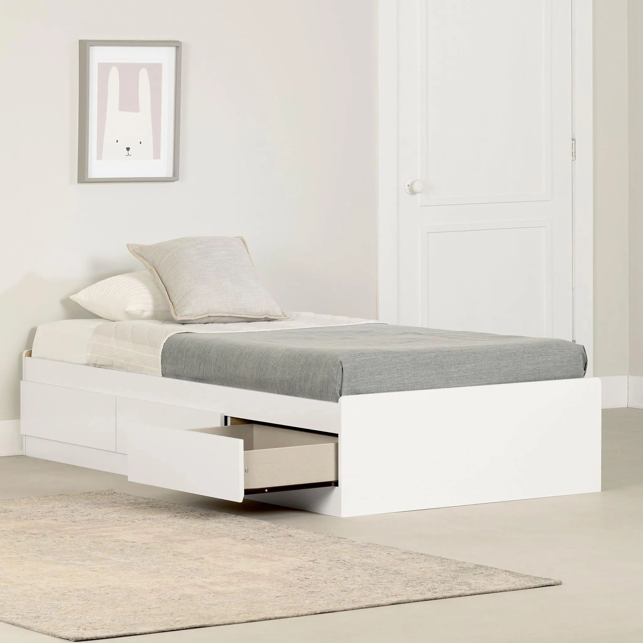 South Shore Lit Simple Matelot 3 Tiroirs - Fusion Blanc solide