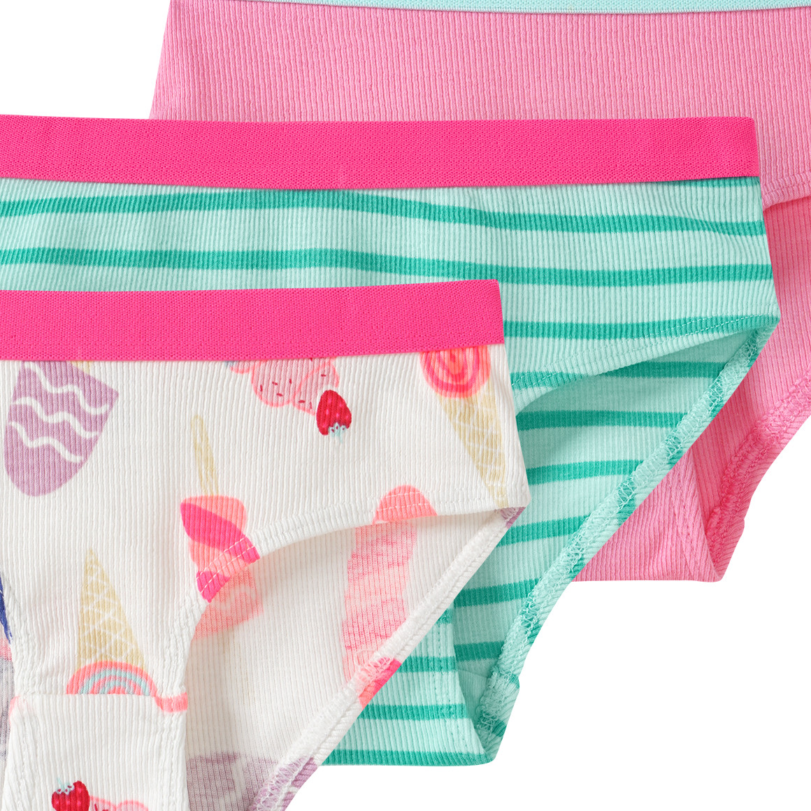 Famy 3 Mädchen Slips mit Rippstruktur weiss / helltürkis / rosa
