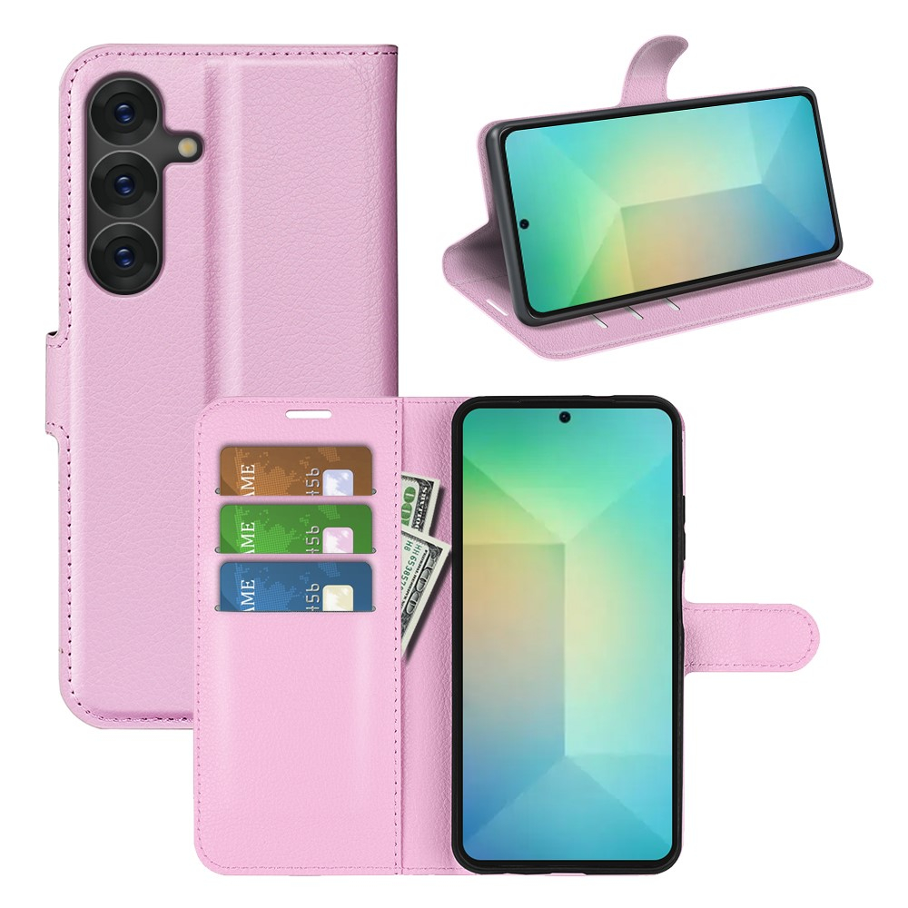 Samsung Galaxy S25 Leder Tasche Flip Cover Litchi Look - Rosa