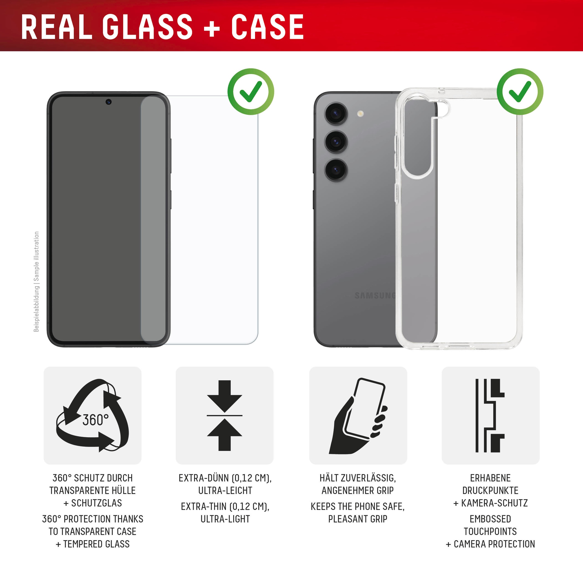 Displex Displayschutzglas »Real Glass Screen Protector inklusive Case« für Samsung Galaxy S25 FE Displayschutzfolie, Schutzfolie, Bildschirmschutz, kratz- & stossfest
