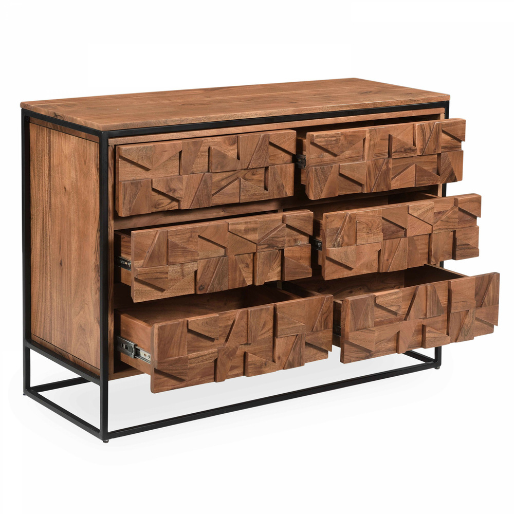 Commode double avec 6 tiroirs en acacia massif