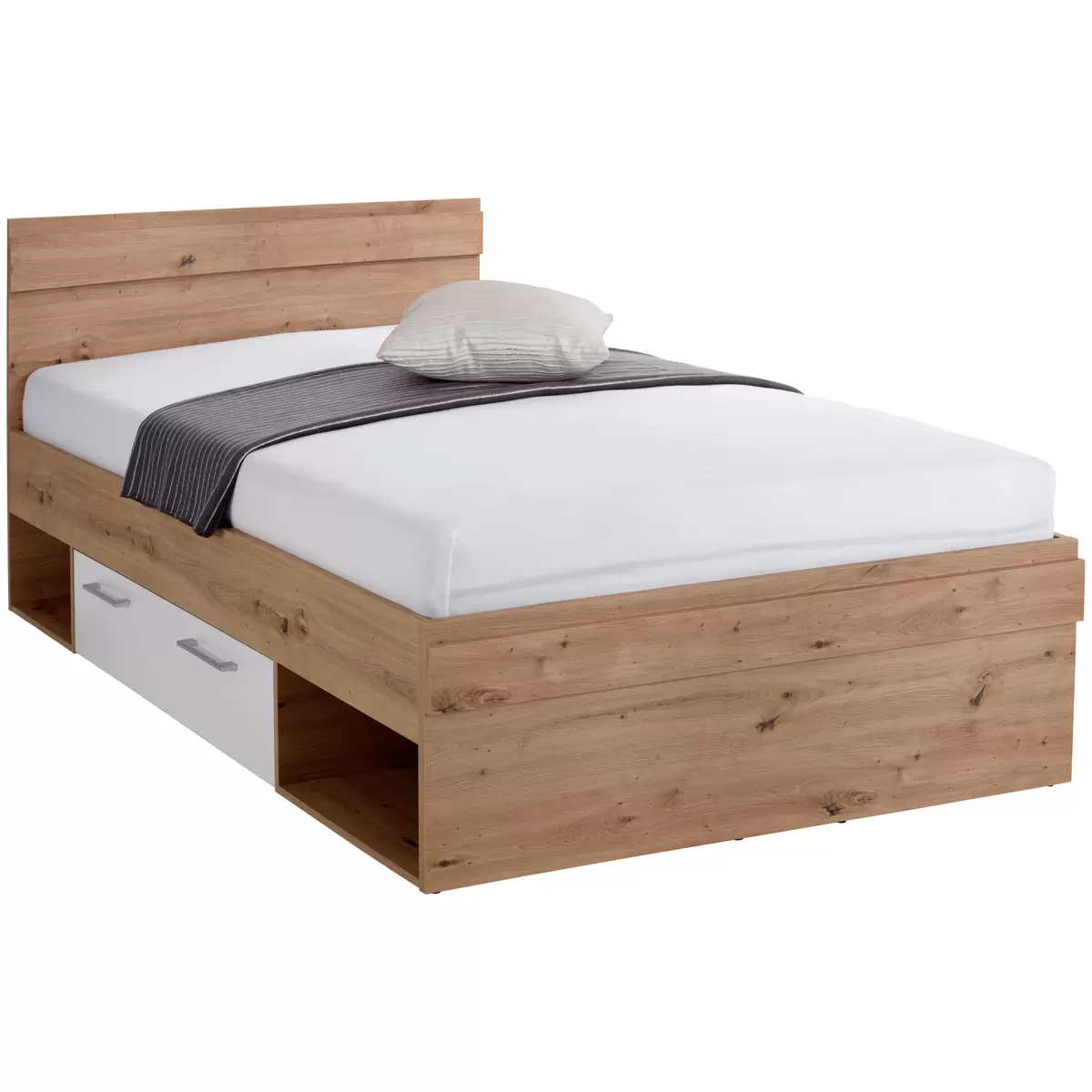 Bett Box 120x200 weiss,Eiche