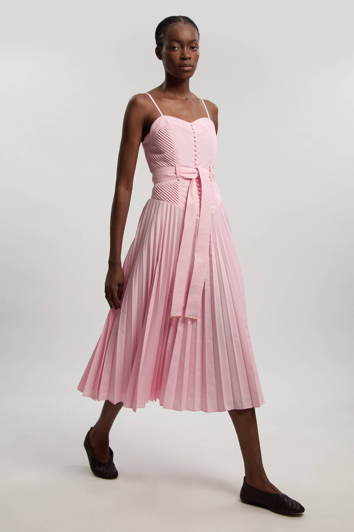 KarenMillen Robe Midi Tissée À Bretelles Avec Taille Basse Et Surpiqûres En Coton