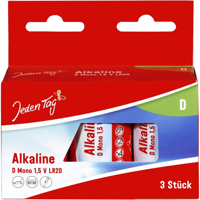 Jeden Tag - Alkaline Batterien - D Mono - 1,5V - LR20 - 3 Stück