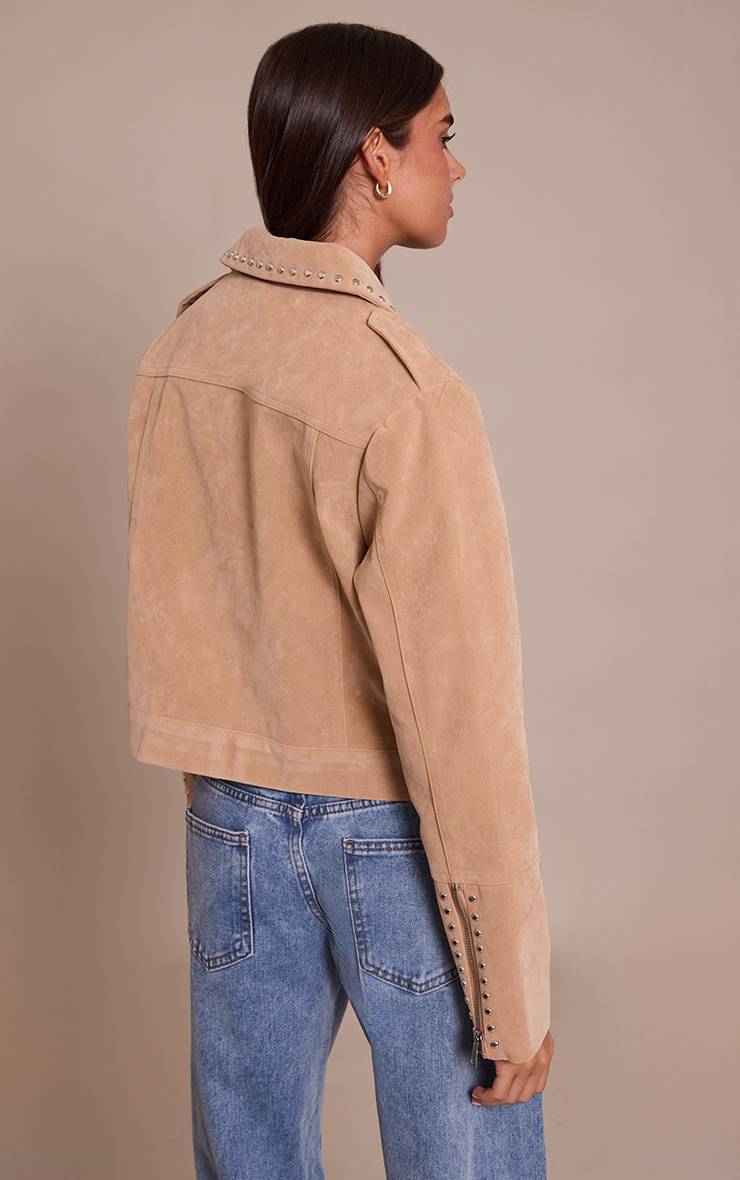 Sable Veste Zippée En Faux Suède À Détails Cloutés