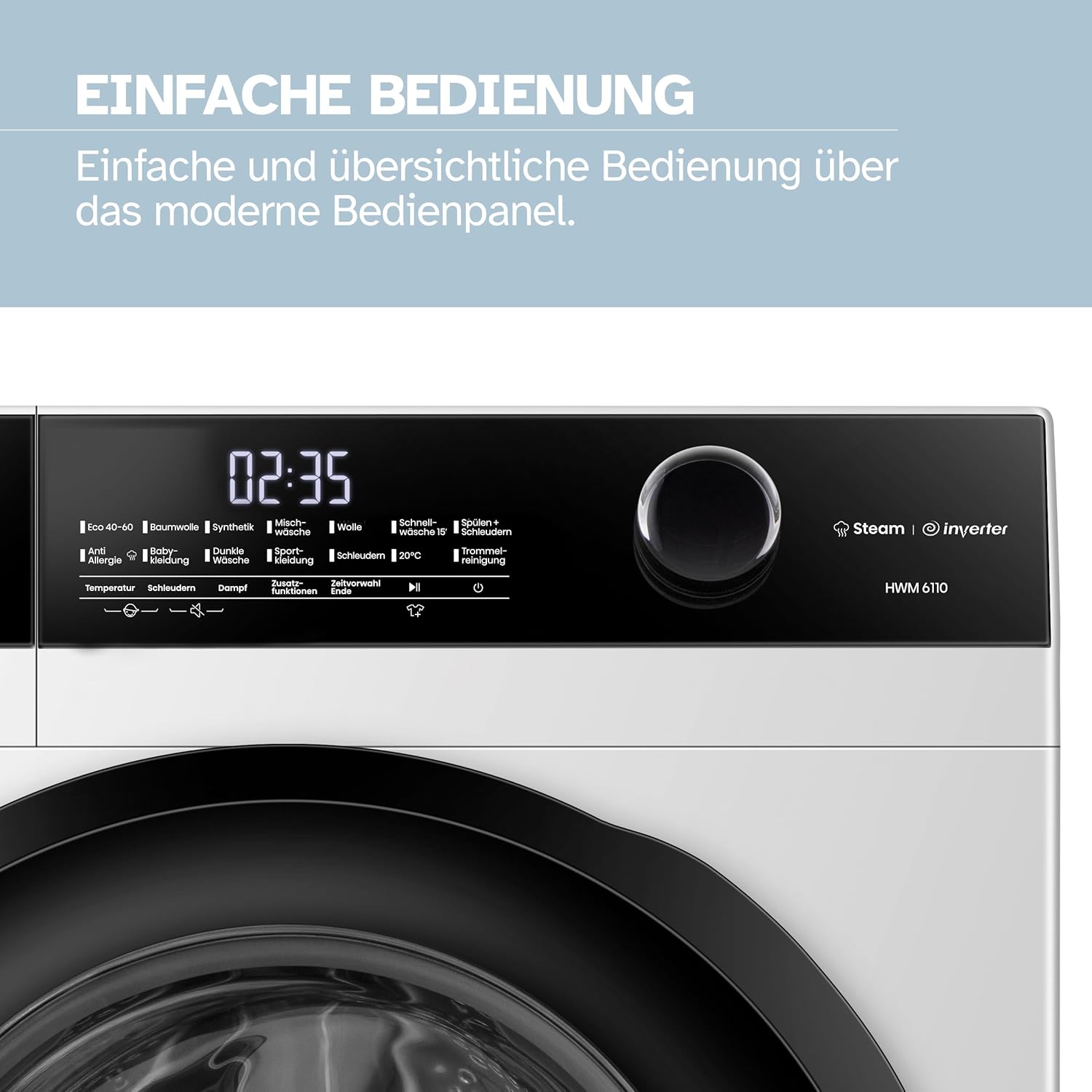 HEINRICHS Waschmaschine, Steam-Funktion, 10kg Mega Kapazität, 15 Programme, 1400 U/min., Aqua-Stop, LED-Display, Endzeitvorwahl, mit Kindersicherung, langlebiger und leiser Inverter Motor,Weiß