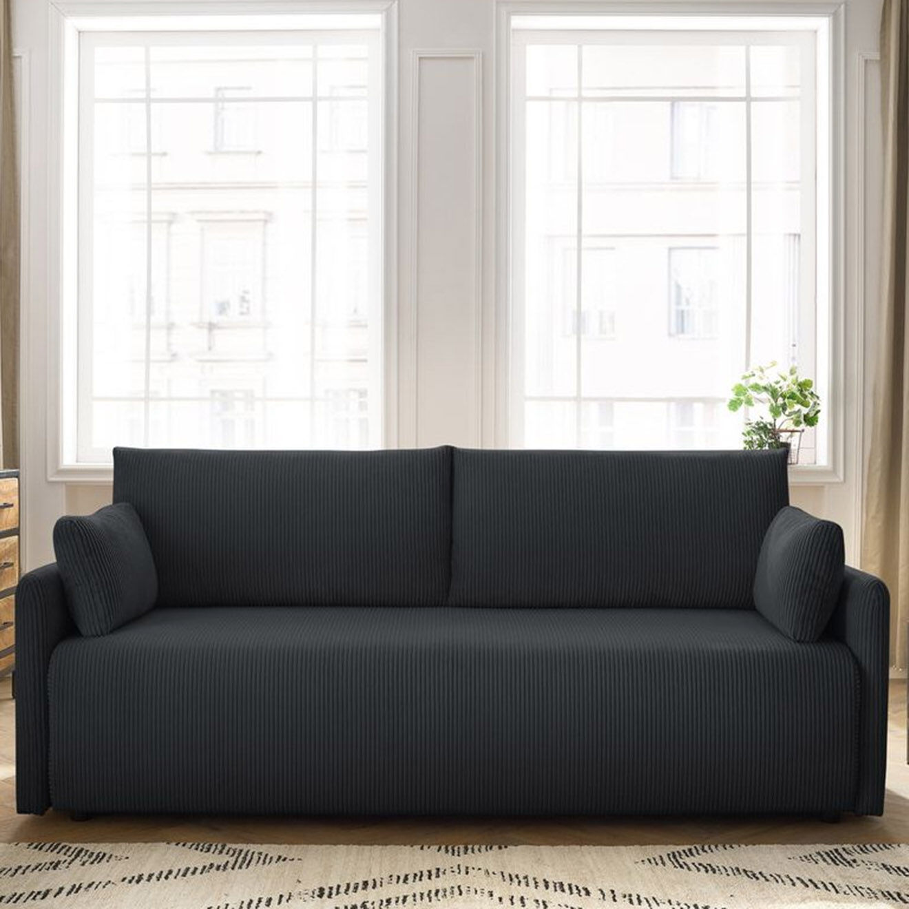 Bobochic Canapé convertible coffre marcel velours côtelé gris foncé  - 211x100x86 cm