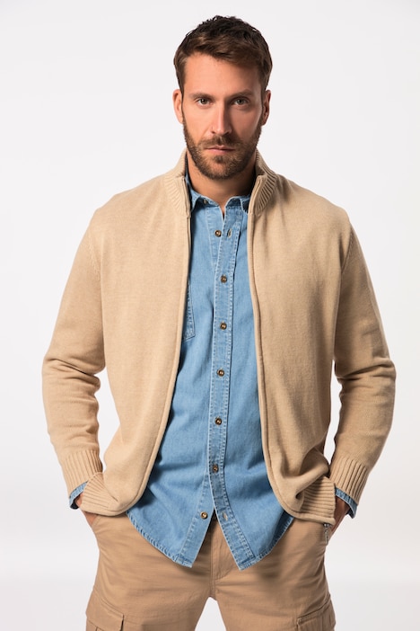 Strickjacke, Stehkragen, Rippbündchen