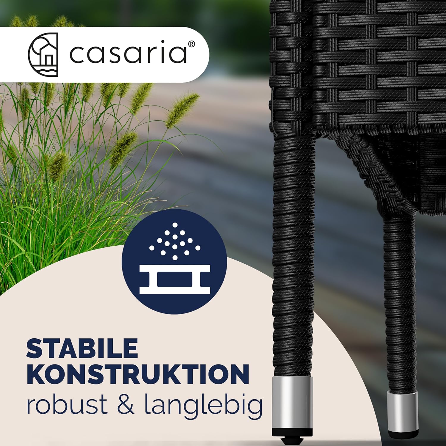 Casaria® Gartenbank Sitzbank inkl. Auflagen Wetterfest Polyrattan 320kg Belastbar Tisch Ablage UV-beständig Garten Balkon Bank 2-Sitzer 143x55cm Schwarz