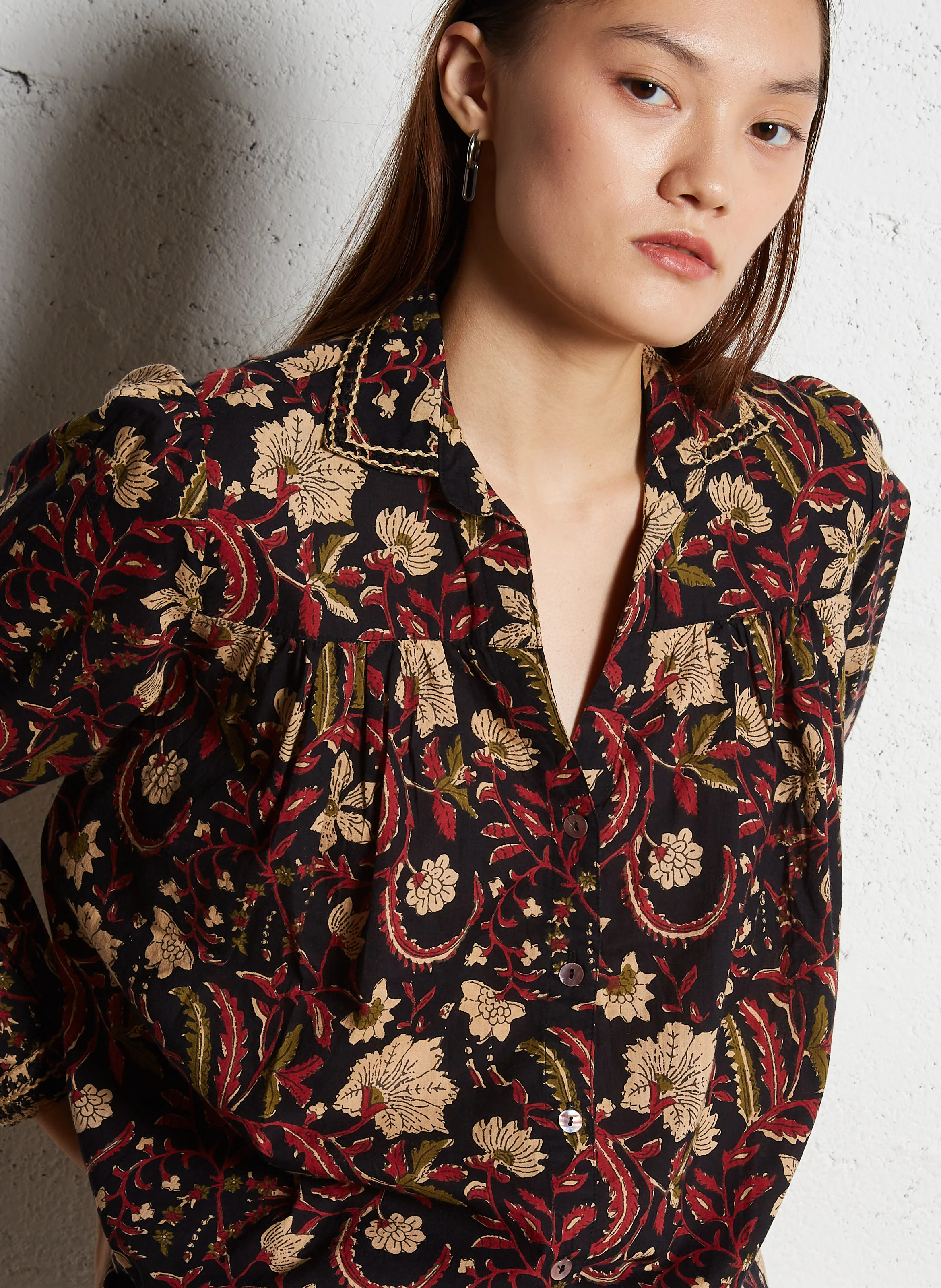 MIA - Blouse col chemise imprimée en coton | Multicolore