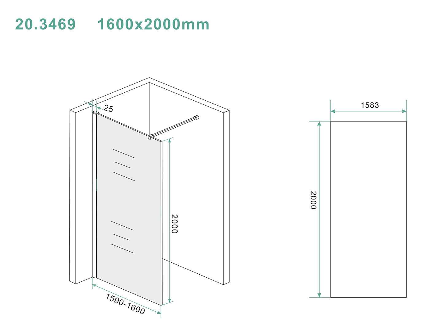 Mueller Slimline inloopdouche 160cm rookglas anti-kalk incl chroom profiel & stang