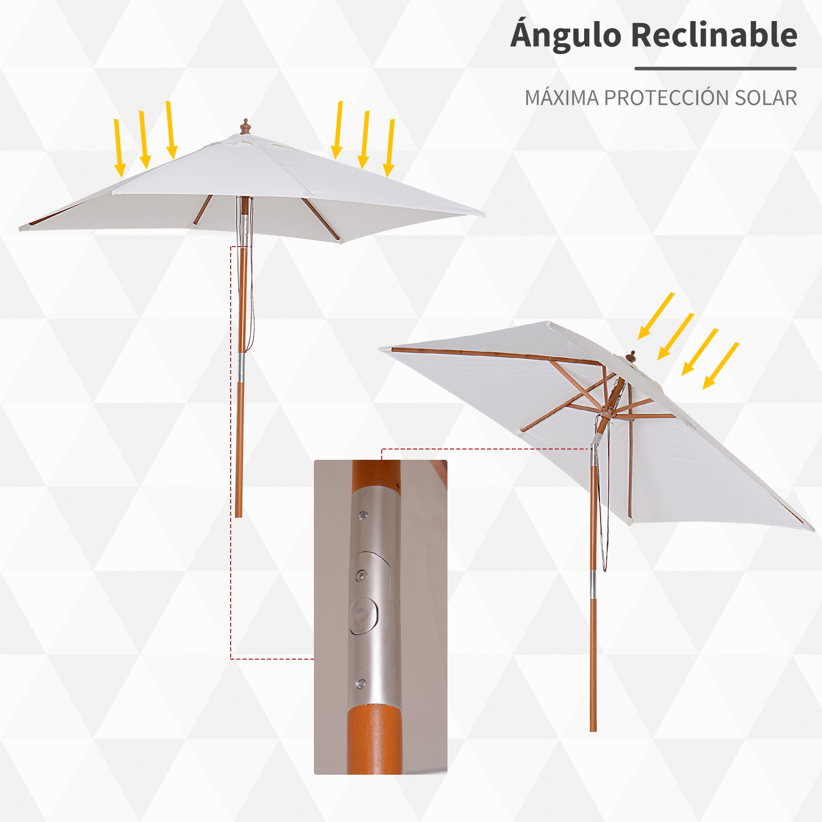 Guarda-sol de jardim Outsunny, retangular, inclinável, 200x150x235 cm, com proteção UV, impermeável e mastro de madeira, ideal para praia e pátio, cor creme.
