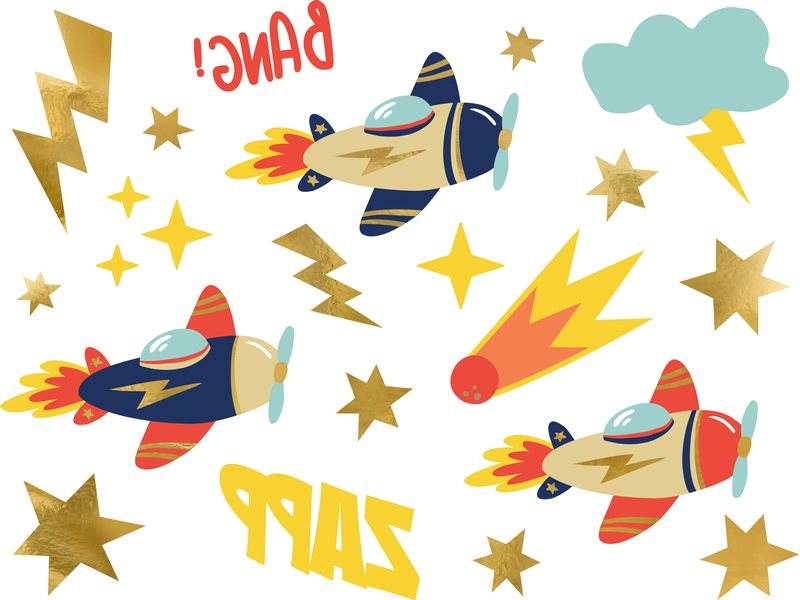 Partydeco Tattoo Set Flugzeug Temporäre Tattoos für Kinder