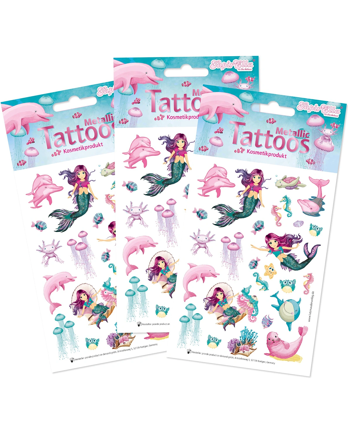 Klebetattoo-Bogen TAPIRELLA - METALLIC CORALIE (A6) 3er Set