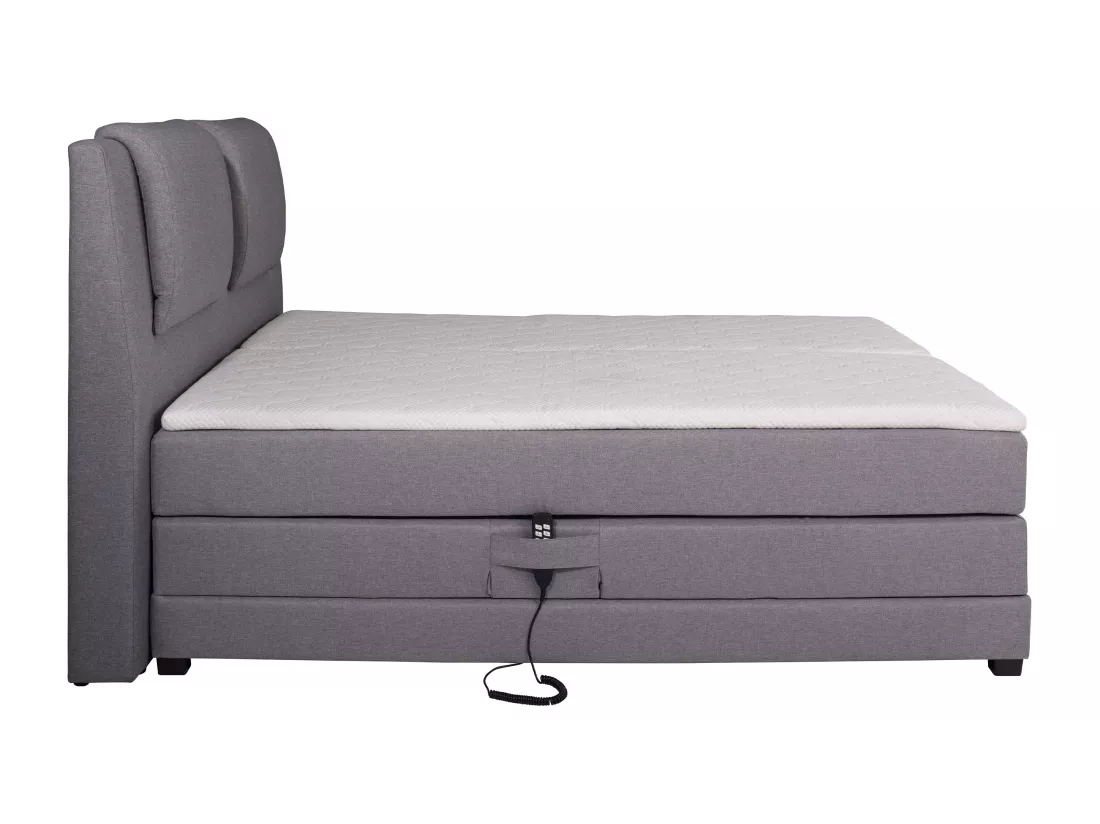 Ensemble complet boxspring tête de lit + sommiers relaxation électrique + matelas + surmatelas - 2 x 90 x 200 cm - Tissu - Gris clair - CASTEL II de PALACIO