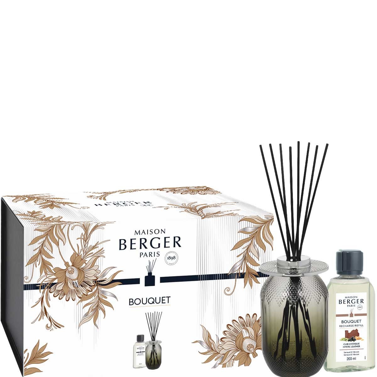 Coffret bouquet parfumé - Evanescence grise - Cuir Mystique - Oriental - 200 ml