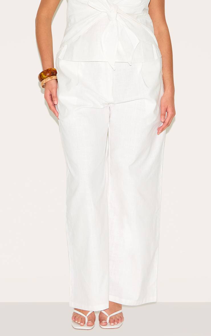 Blanc Ensemble Coordonné Pantalon En Lin À Plis Piqués Grande Taille
