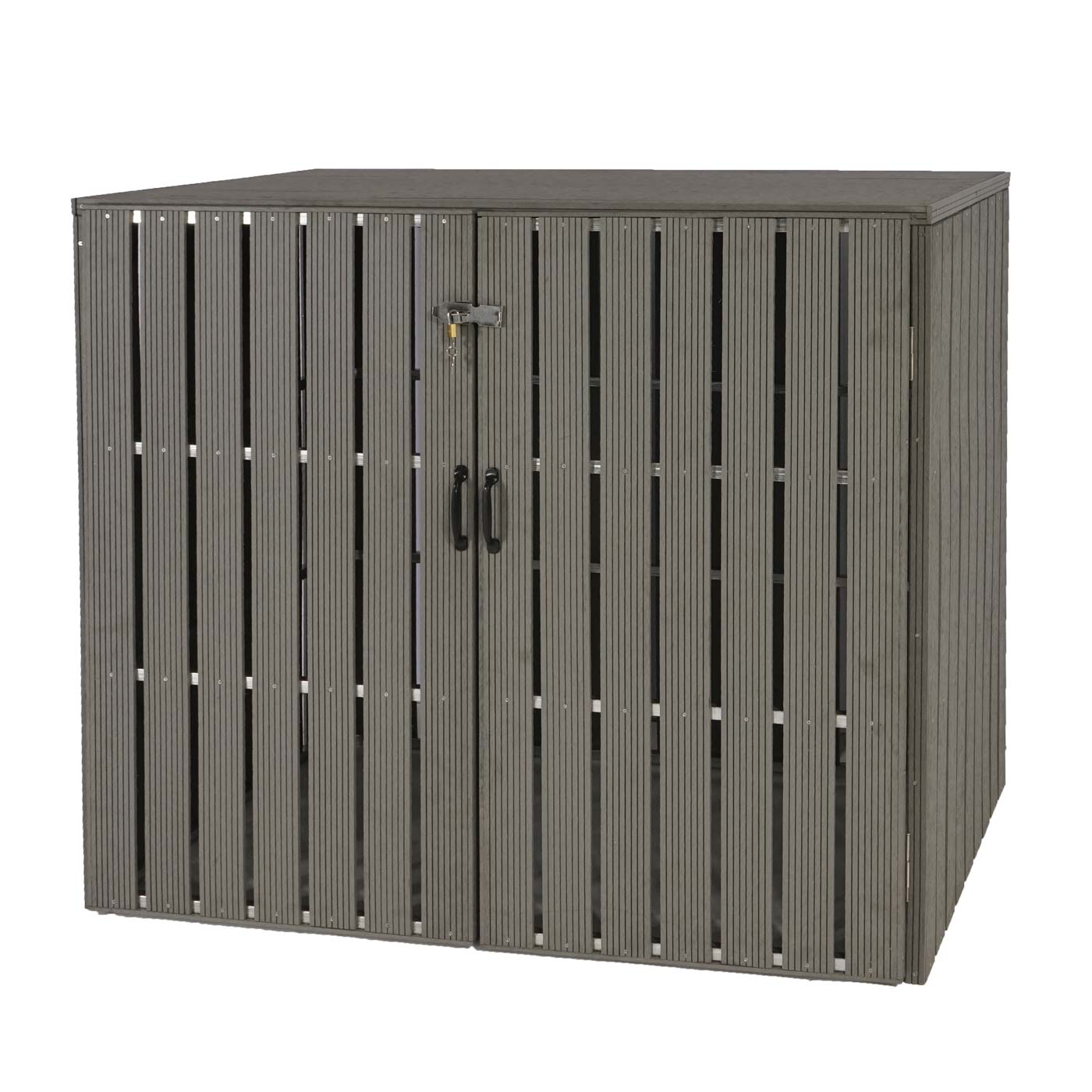 2er WPC-Mülltonnenverkleidung MCW-J28, Mülltonnenbox, Metall Holzoptik, erweiterbar 2x240l ~ grau